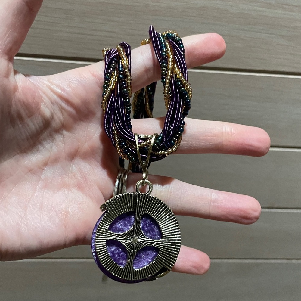 Purple Boho Circle Beaded Pendant - Picture 5 of 5